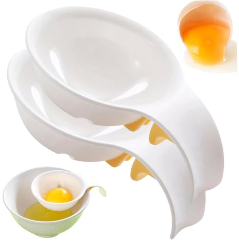 2Pcs Egg Separator, Plastic Egg Yolk Separator Basketball Hoop Shape White with Handle, Sieve Extractor Kitchen Gadget White