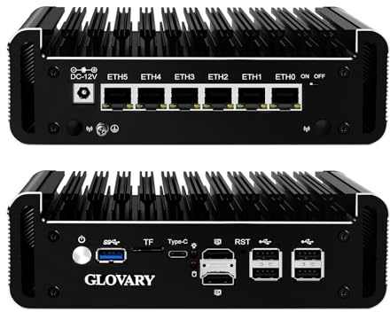 Glovary Firewall Mini PC 8 Core i3 N300, DDR5 Barebone NO RAM NO SSD, 6 x 2.5GbE i226V LAN Fanless Computer Hardware, Micro Router Appliance, AES-NI, OPNsense, 2 x NVMe, USB-C Port, TF
