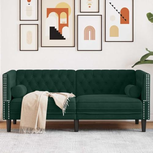 WDGJJFECNMUEHI Chesterfield Sofa 2-Sitzer Samt Dunkelgrün mit Nackenkissen, Modernes Wohnzimmer Sofa für Entspannung und Fernsehen, Bequemes Polstersofa mit Tufting