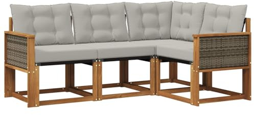 vidaXL Outdoor-Sofagarnitur mit Kissen 4 pcs Natürlich und Hellgrau, Gartenmöbel, modernes Sofa-Set für draußen, Loungebereich, haltbare Terrasse zum Entspannen und Wohlfühlen