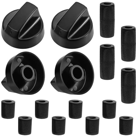 Mandos Universales para Horno y Cocina, Kit de 4 Perillas con 12 Adaptadores para Cocinas de Gas y Placas Vitrocerámicas, Repuesto de Control de Alta Compatibilidad, Negro