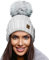 4sold Damen Wurm Winter Style Beanie Strickmütze Mütze mit Fellbommel Bommelmütze Hat Ski Snowboard Pelz Bommel Pompon Kreis Kleine Kristalle Crystals (Weiß)