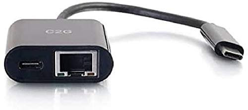 C2G USB C to Ethernet Adapter With Power Delivery - Black - USB-C Network Adapter Suitable for MacBook Pro, iPad Pro, Dell Latitude, Google Pixel, Chromebook, Huawei and more