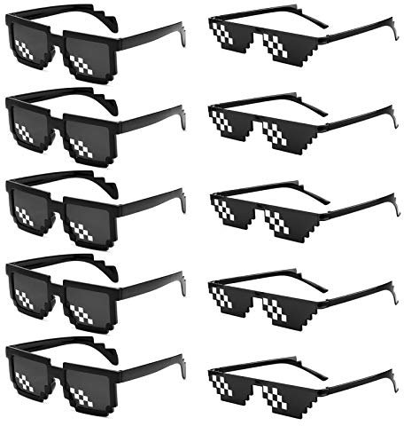 SUNOVELTIES 10 Pack Thug Life Party Sonnenbrille 8-Bit Pixelated Mosaik Gamer MLG Foto Requisiten Gläser für Erwachsene Teens