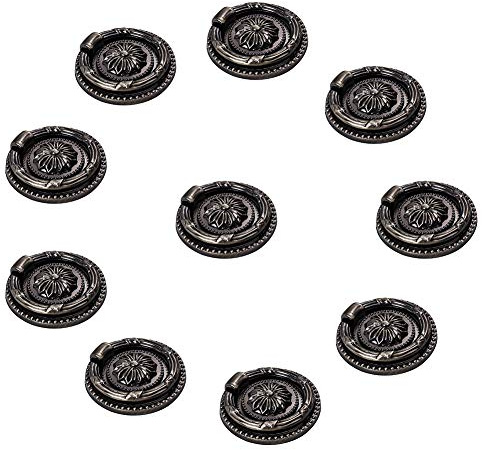INCREWAY 10 Stück Vintage Ziehring, 47 mm, Zinklegierung, Blume, geschnitzt, für Türen, Schränke, Schubladen, Schränke, Antik-Bronze