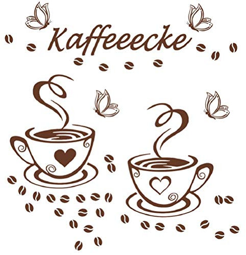 WandSticker4U®- 2 KAFFEETASSEN + 4 SCHMETTERLINGE in Braun selbstklebend I Wandtattoo Kaffee-tasse Bohnen Becher Coffee Sticker I Wand Aufkleber für Küche Esszimmer Büro Cafe Deko Sprüche