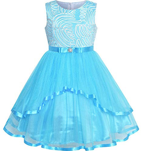 Sunny Fashion Robe Fille Fleur Ciel Bleu Belted Mariage Partie Demoiselle d'honneur 12 Ans