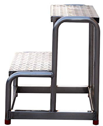 LHNLY-Trittleiter Tritthocker Leiterhocker Leiterstuhl 2-Schritt-Hocker aus Edelstahl für hohe Beanspruchung, Baumarkt-Stufenleiter, Fußhocker mit Rutschfester Gummiauflage, max. 250 kg