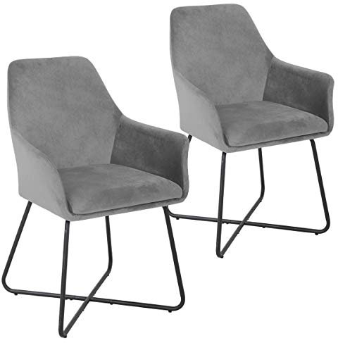 SVITA Josie Dining 2er Set Esszimmerstuhl Sessel Polsterstuhl Stoff (Hellgrau)
