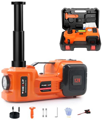 E-HEELP 5 Tonnen 12V Elektrischer Rangierwagenheber Set für Auto (Hubbereich 15-45cm) mit Elektrischer Hydraulischer Wagenheber Inflator für Auto, SUV, Limousine, MPV, Reifenwechsel,