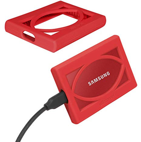 Alltravel External Solid State Drive Bumper Sleeve for Samsung T7, T7 Touch Portable SSD - 1TB, 2TB, 500GB - USB 3.2 External Solid State Drives, Super Strong Bumper Anti Shock, Shake and Drop (Red)