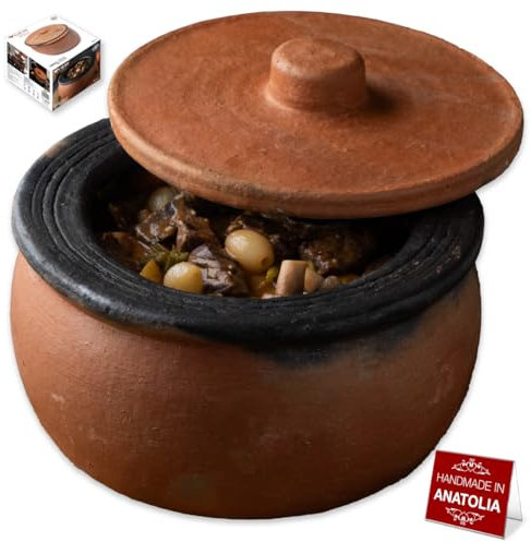 Clay Cooking Pots with Lids, Lead-Free Clay Pots for Cooking, UNGLAZED Earthenware Rice Pots, Twice Baked Traditional Casserole for Cooking on STOVE Top, Vintage Portuguese Terracotta Roaster (Medium)