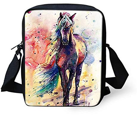 Binienty Kleine Umhängetasche für Damen und Mädchen, leichte Kuriertaschen mit verstellbarem Schultergurt, Aquarell-Pferd, Einheitsgröße