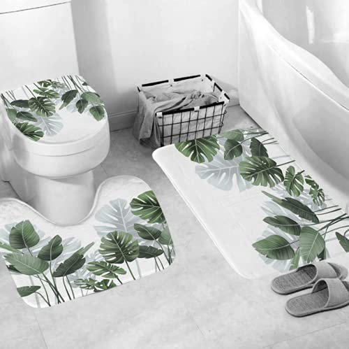 Xshelley three-piece tropical leaf plant bathroom bath mat, non-slip bath mat set, washable, odorless set