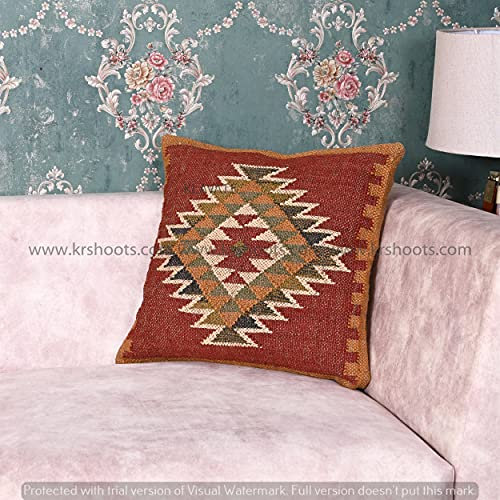 Jute-Kissen für den Außenbereich, Boho-Kissenbezug, Generic Kissenbezüge, indischer Kelim-Kissenbezug, 45,7 x 45,7 cm, dekorative Kissenbezüge