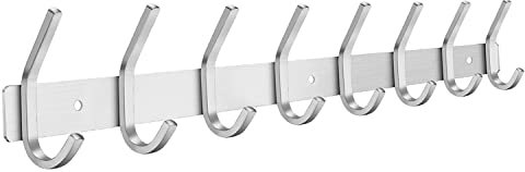 JOLY FANG Hakenleiste Rostfrei Edelstahl Garderobenhaken Gebürstete Kleiderhaken Wand Garderobenleiste für Schlafzimmer Bad Küche (Silber, 8 Haken)