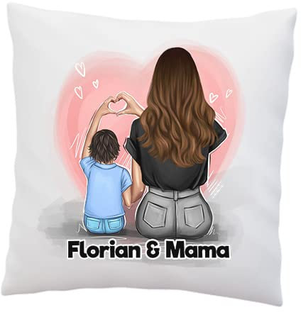 LIEBTASTISCH Kissen Personalisiert mit Mutter und Sohn Motiv - Muttertagsgeschenke - Geschenk Mama - Geschenk für Mütter - Deko Kissen Weiß 40x40cm (Mutter - Sohn)