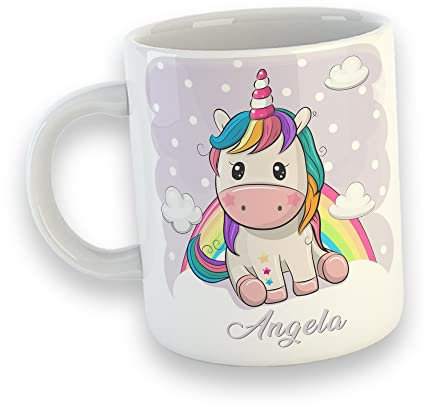 Unicorno Tazza Mug in Ceramica Colazione Felice Idea Regalo Natale Compleanno Originali e Divertente Unicorni Festa Compleanno bambina bambini Stampa Personalizzata con nome bimba