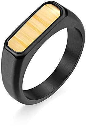 Musihy Ring Edelstahl Schwarz, Herren Ringe+ 67 (21.3) Damen Ring Schwarz Holz Schmuck Ringe