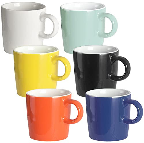 homEdge Procelain Espresso Cup, 4 Ounces / 120 ml Demitasse for Espresso, Tea- Set of 6, Assorted Color (205CEC060223)