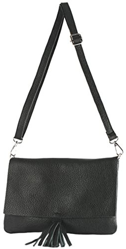 modamoda de - T242 - ital. Leder Clutch Umhängetasche Small, Farbe:Schwarz