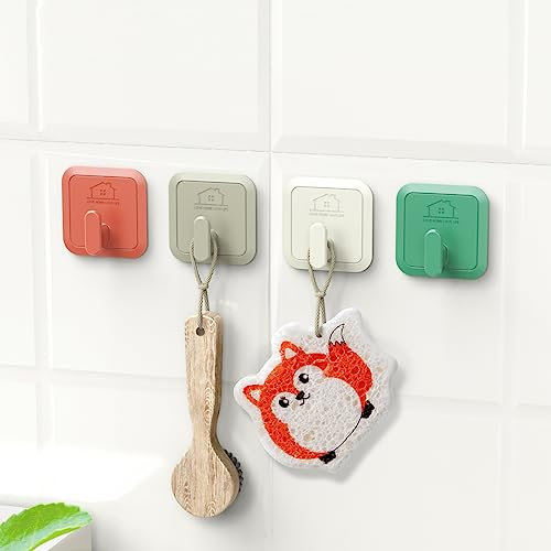 Asonen 4 ganci autoadesivi da parete per strofinacci, extra forti, per appendere fino a 5 kg, per bagno e cucina, resistenti, con ABS, ganci di design per bagno e casa, senza fori