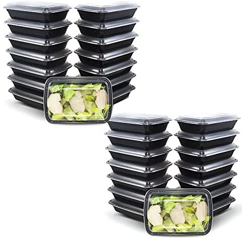 SJ TRADERS Meal Prep Containers Reusable - 1 Compartment, 900ml BPA Free Stackable Bento Lunch Boxes with Airtight Transparent Lids, Microwave, Freezer and Dishwasher Safe (30 Pack)