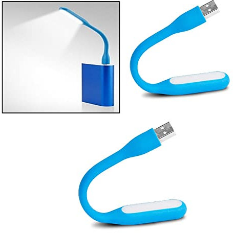 Soseelnee Mini luce flessibile, portatile, USB, lampada notturna a LED per lettura, per PC, laptop, computer, notebook, power bank, confezione da 2 (blu)