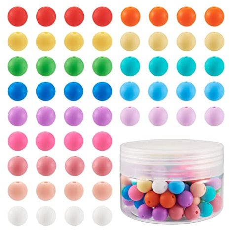 Beadthoven 140pcs 9mm Silicone Beads, 14 Colors Rainbow Colorful Round Silicone Beads DIY Keychain Bracrelet Beads Assorted Rubber Silicone Beads for Lanyard Pen Necklace Jewelry Making Crafts