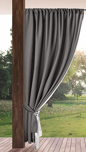 Eurofirany Garden Outdoorvorhäng mit Stangentaschen - 1 STK. Sonnenschutz Sichtschutz Winddicht Wasserdicht Outdoor Vorhäng für Pavillon Terrasse Pergola Balkon, 155x200 cm, Dunkelgrau