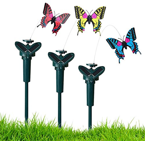 Blogiiup Farfalla Vento Gioco, Alimentato a energia Solare svolazzante 3Pcs Farfalle Volanti Ornamenti da Giardino per Il Cortile e camminamenti