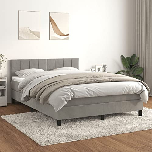 ZEYUAN Boxspringbett mit Matratze, Bett, Bettgestelle, Polsterbett, Schlafbett, Box Spring Bed,Jugendbett, Bettrahmen, Betten Für Teenager, Hellgrau 140x200 cm Samt