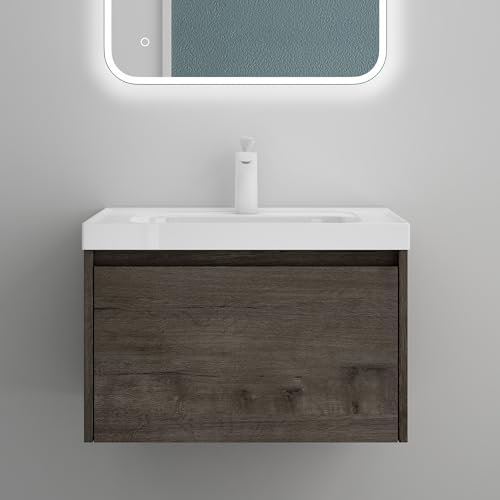 Mai & Mai Badmöbelset Badezimmermöbel grau-braun Waschbeckenunterschrank 60 cm mit Waschschbecken aus Mineralguss Salerno