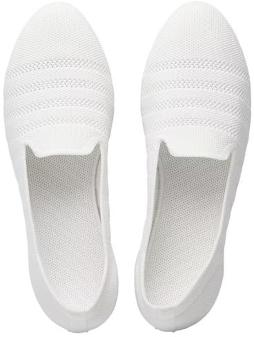 Puxowe Damen Ballerina Slip On Stricken Kleid Flache Schuhe Runde Zehe Ballerina Walking Pumps Schuhe für Frauen Bequem Elegant 38 EU White