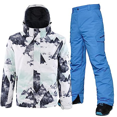 ALSOGO Herren Skianzug Winter Wasserdichte Winddichte Skifahren Outdoor Schneejacken und Hosen Snowboardjacken SF-Blue L