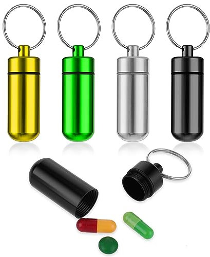 Sibba Pillendose Behälter Schlüsselanhänger Halter Tube 4 Stück Mini klein tragbar Medikamentenergänzungsflaschenhalter winzig wasserdicht wöchentliche Reisetasche Medikamenten-Organizer Stil B