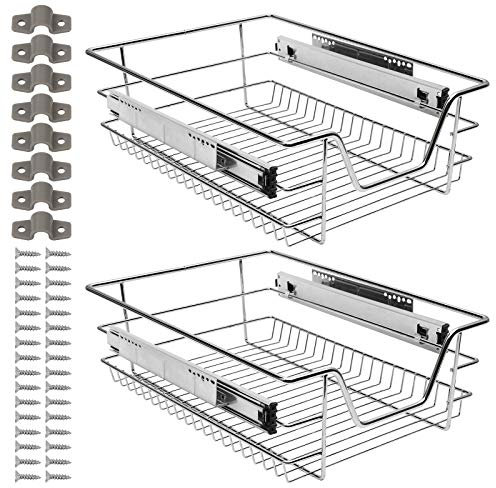 Eulenke Teleskopschublade 2X40cm Küchenschublade, Schrankauszug, Küchenschrank Korbauszug mit Schienensystem Küchen Regal Vollauszug Schublade spülschrank Organizer, Einsatz Schlafzimmerschublade