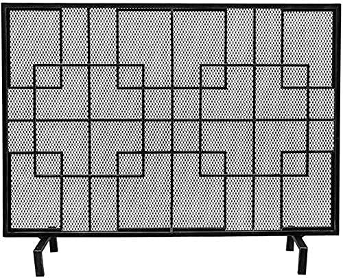 Funkenschutz, einteiliges Kamingitter, Kamintüren, schmiedeeisernes klassisches Kamingitter, Gitter, großer Flacher Schutz für Gasherde, Zubehör für den Innenbereich (schwarz) Dignified