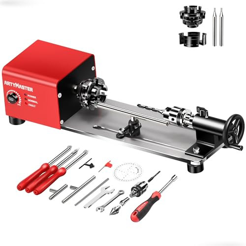 Mini tornio, WM101A-Plus Mini tornio per legno, 24VDC 96W Tornio di potenza, Piccolo tornio da banco con kit di strumenti per tornio per legno, velocità infinitamente variabile, professionale per la