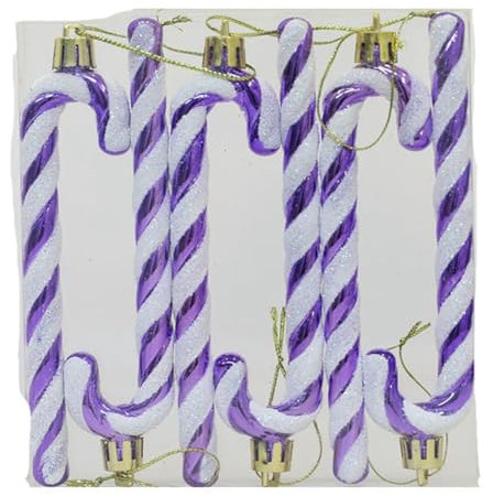 SHTGOI 6 Stück Zuckerstangen Hängend 14cm Weihnachten Zuckerstange Deko Ornament Plastik Christbaumschmuck Anhänger Weihnachtsbaumschmuck Anhänger für Heimdekoration Weihnachtsdeko Lila