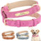 SEOUGEE Personalised Leather Dog Collar, Soft Padded Leather Dog Collars Heavy Duty with Custom Engraved Name Plate Adjustable for Small Medium Large Dogs (L, Rose 35-45cm)
