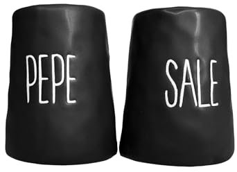 Set Contenitori Sale Pepe, Dispenser Porta Spezie Condimento, Dosatori in Ceramica, Effetto Martellato
