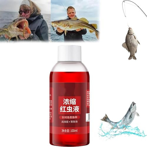 Red 40 Fishing Liquid,Strong Fish Attractant High Concentrated Red Worm Liquid Bait,Strong Fish Attractant Concentrated Red Worm Liquid Bait Additive,Red Worm Concentrate for Trout/Cod/Carp (1 Pcs)