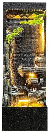 Linmeas-753 Indoor/Outdoor Garden Water Fountain with LED Lights, Large Rockery Floor-Standing Fountain, Waterfall Feature for Home Garden Decor, HWL-21501