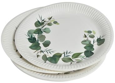 Homéa Réception, Set de 10 Assiettes en Carton D23 cm Eucalyptus