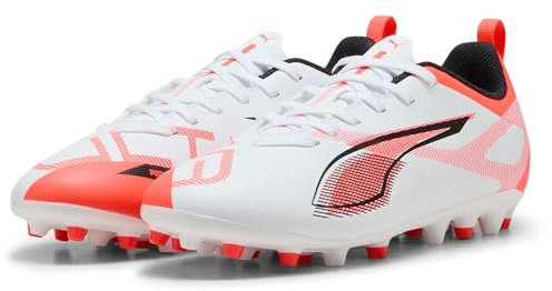 PUMA Ultra 5 Play MG JR, Zapatillas de fútbol, White Black-Glowing Red, 35.5 EU