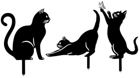 Wpsagek 3 Stück Schwarze Katzensilhouette Für Garten, Metall Katzen Gartenstecker Dekorative Für Yard Rasen