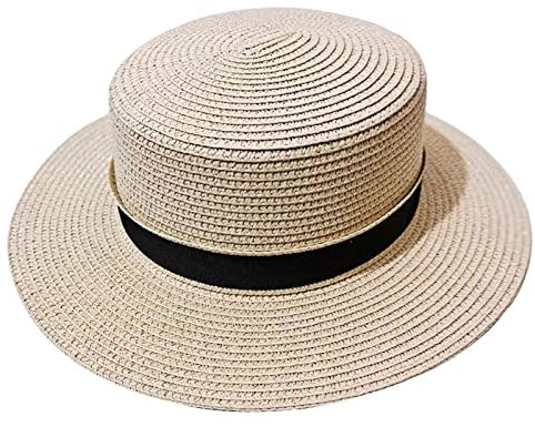 Beokeuioe Sommerhut Sonnenhut aus Stroh Kreissäge Strohhut mit schwarzem Ripsban Gondoliere-Hut Panamahut Fedora Hüte Trilby Jazz Mütze Cap Piratenhut