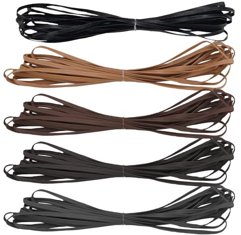 5 Pièces Rouleaux de Cordon Plat, Laniere Cuir en 5 Couleurs, Cordons en Cuir Plat 5M x 5mm pour Emballages Cadeaux Bracelets Pompons et Bricolage