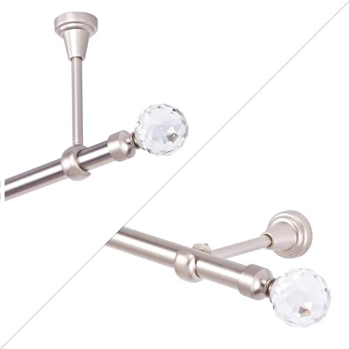 Tringle à rideau 320 cm 1 voie, chrome mat, 19 mm, avec boule de cristal, pour montage mural ou fixation au plafond